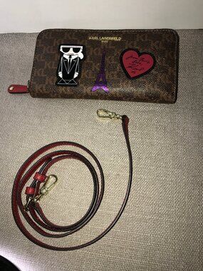 Karl Lagerfeld Paris Signature Wallet Clutch Long Red Strap